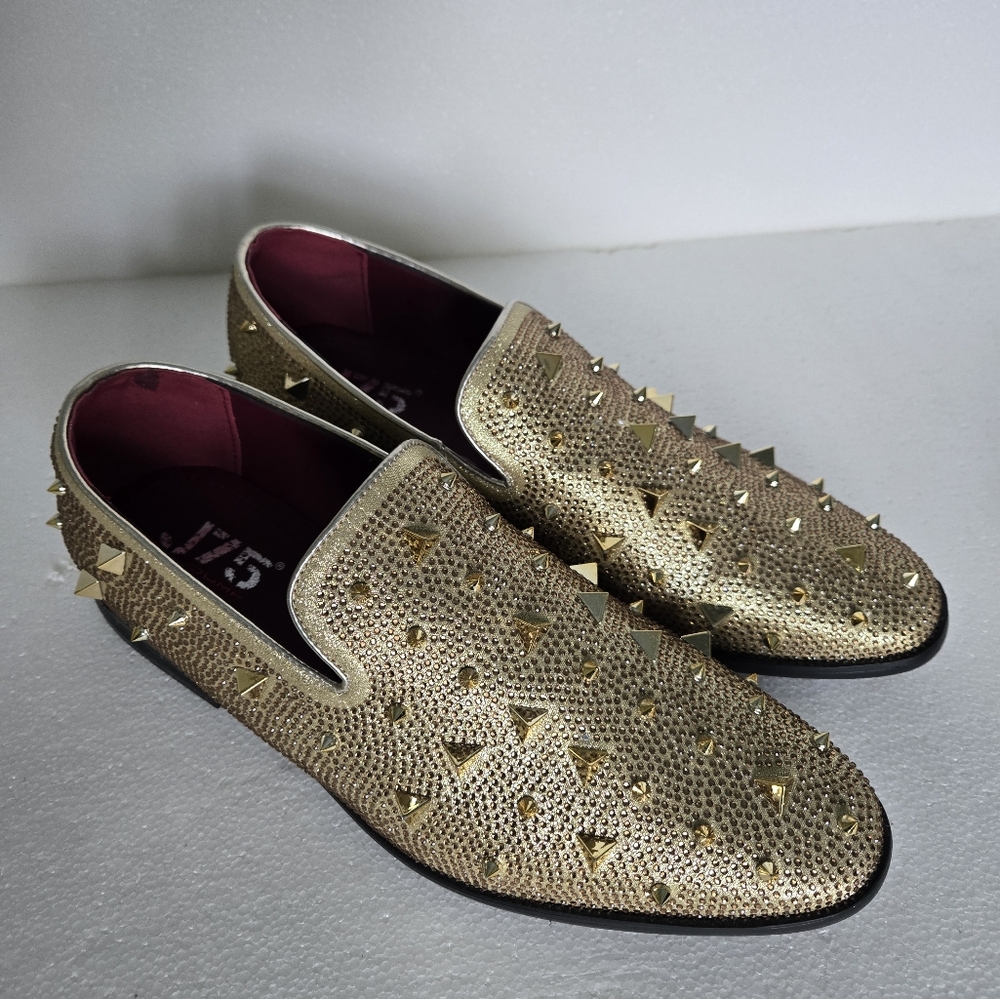 J75 Jump Gold Studded MENS Loafers, Size 10